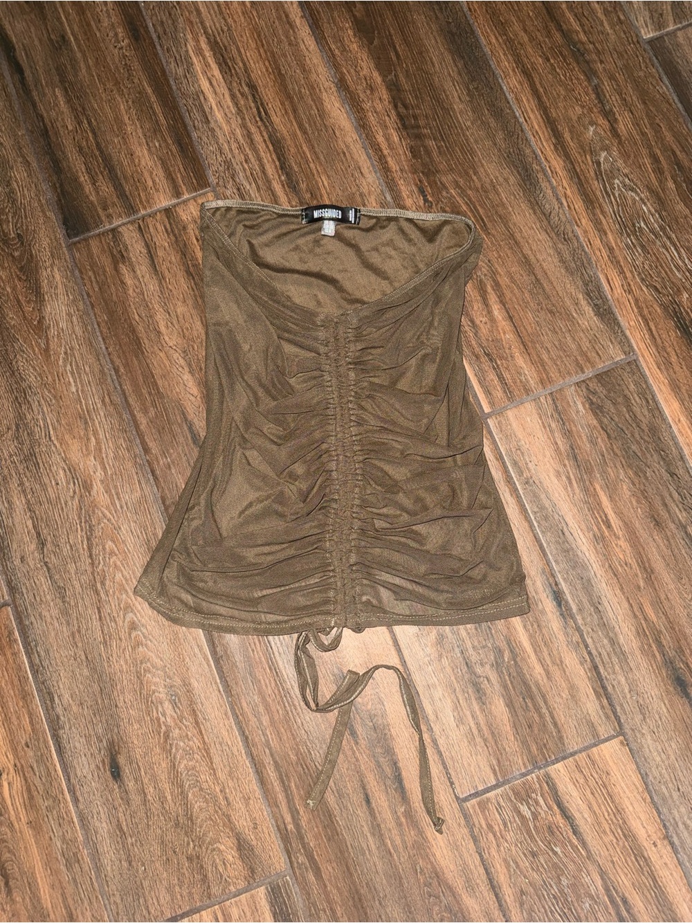 Missguided Olive Mesh Ruched Strapless Cami